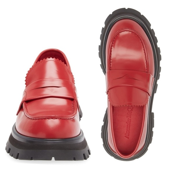 Alexander McQueen Shoes - Alexander McQueen Wander Lug Sole Loafer Leather Red Maroon EU 37.5 Y2K New NWOB